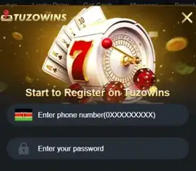Start to Register on Tuzowins window with Kenyan phone number and password fields